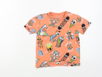 NEXT Girls Orange Geometric Cotton Pullover T-Shirt Size 3 Years Crew Neck Pullover