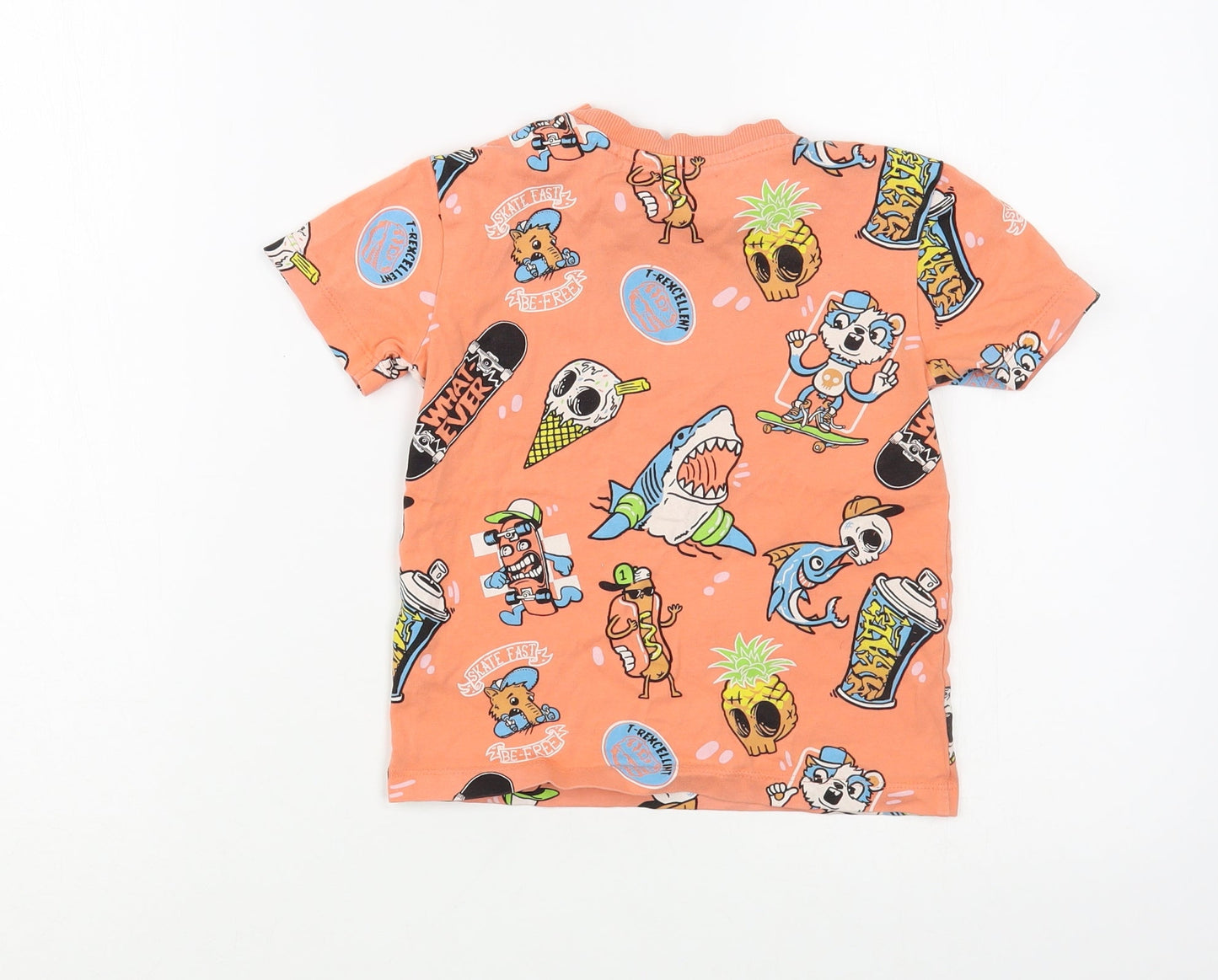 NEXT Girls Orange Geometric Cotton Pullover T-Shirt Size 3 Years Crew Neck Pullover