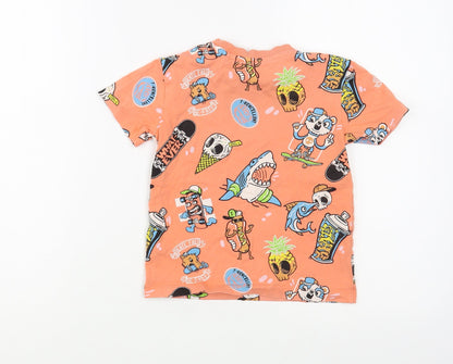 NEXT Girls Orange Geometric Cotton Pullover T-Shirt Size 3 Years Crew Neck Pullover