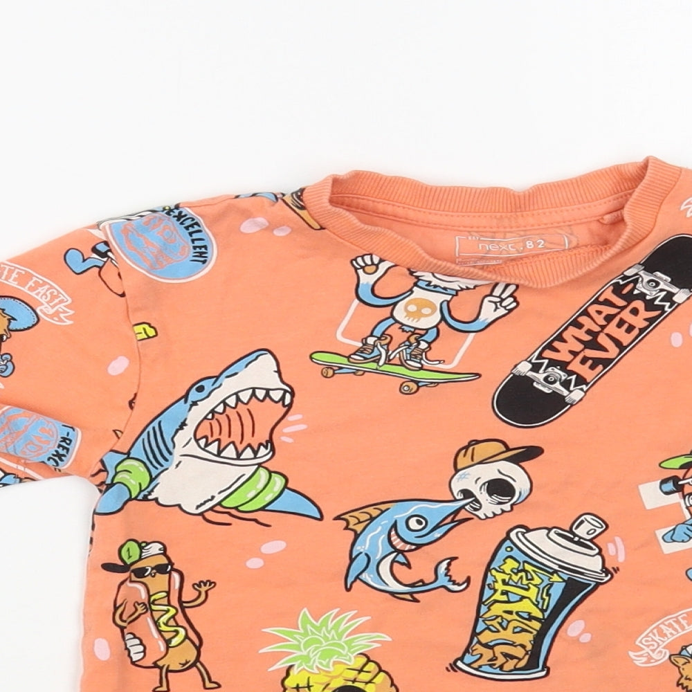 NEXT Girls Orange Geometric Cotton Pullover T-Shirt Size 3 Years Crew Neck Pullover