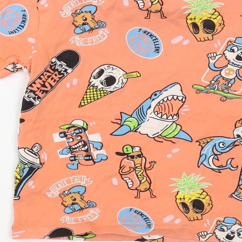 NEXT Girls Orange Geometric Cotton Pullover T-Shirt Size 3 Years Crew Neck Pullover