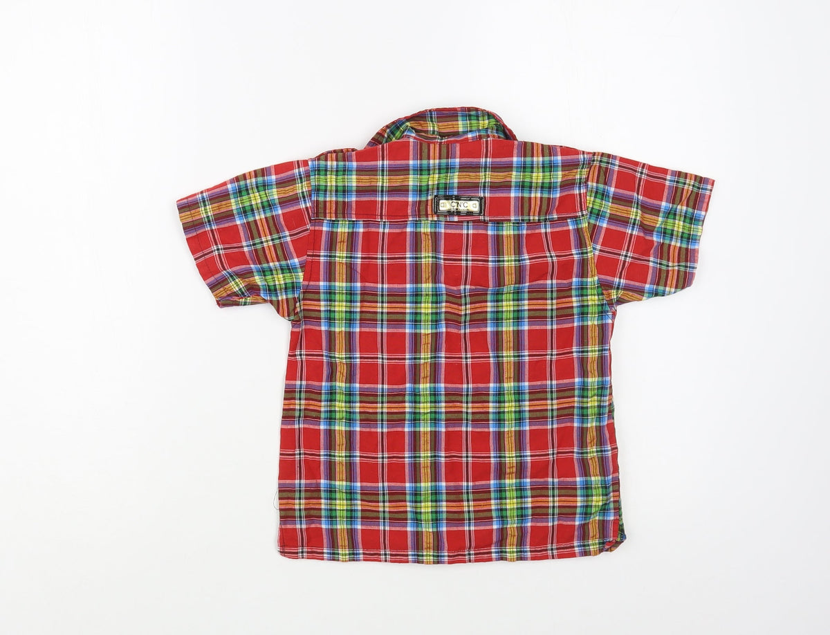 C'N'C Boys Red Plaid Cotton Basic Button-Up Size 5-6 Years Collared Button