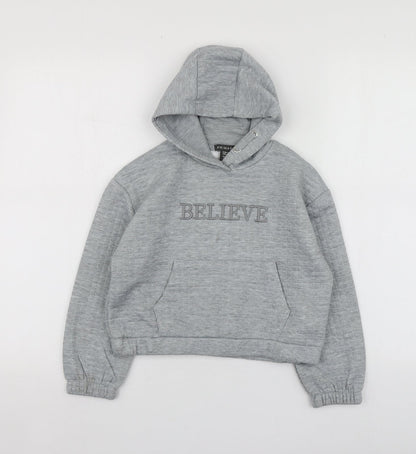 Primark Girls Grey Geometric Polyester Pullover Hoodie Size 9-10 Years