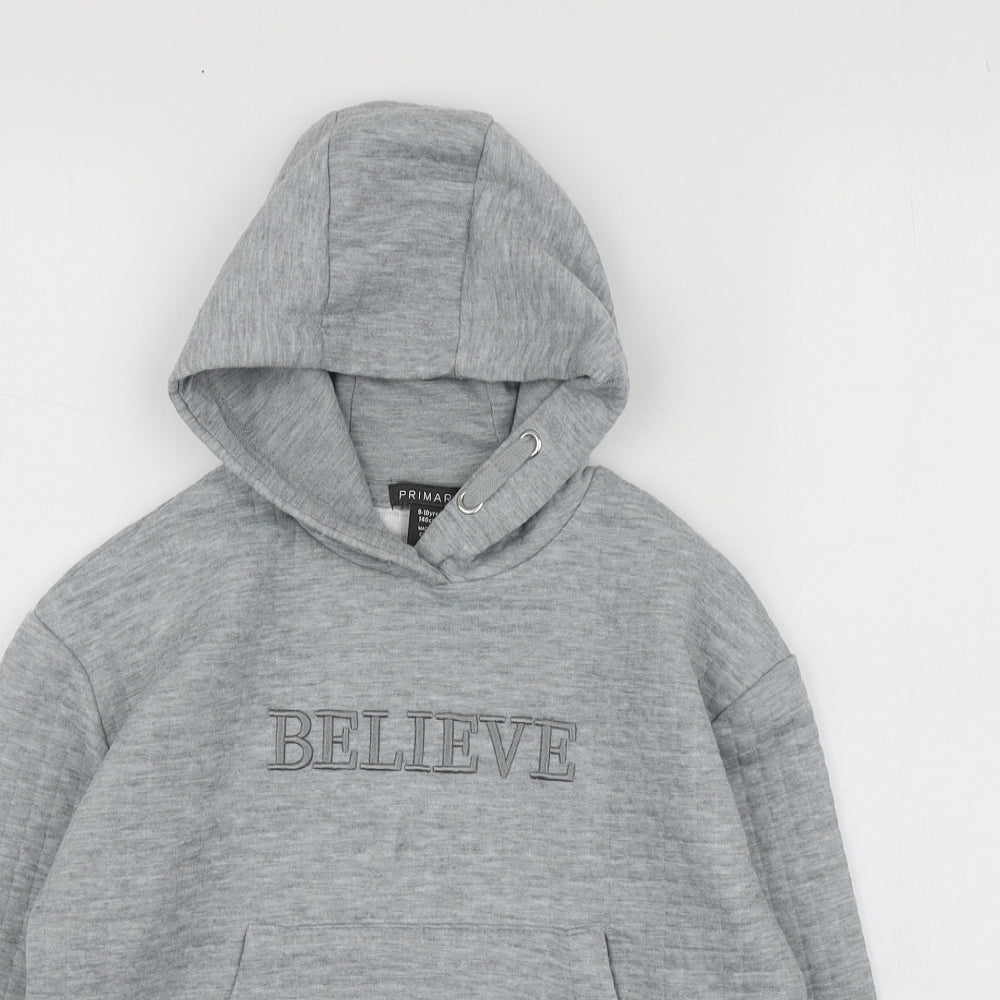 Primark Girls Grey Geometric Polyester Pullover Hoodie Size 9-10 Years