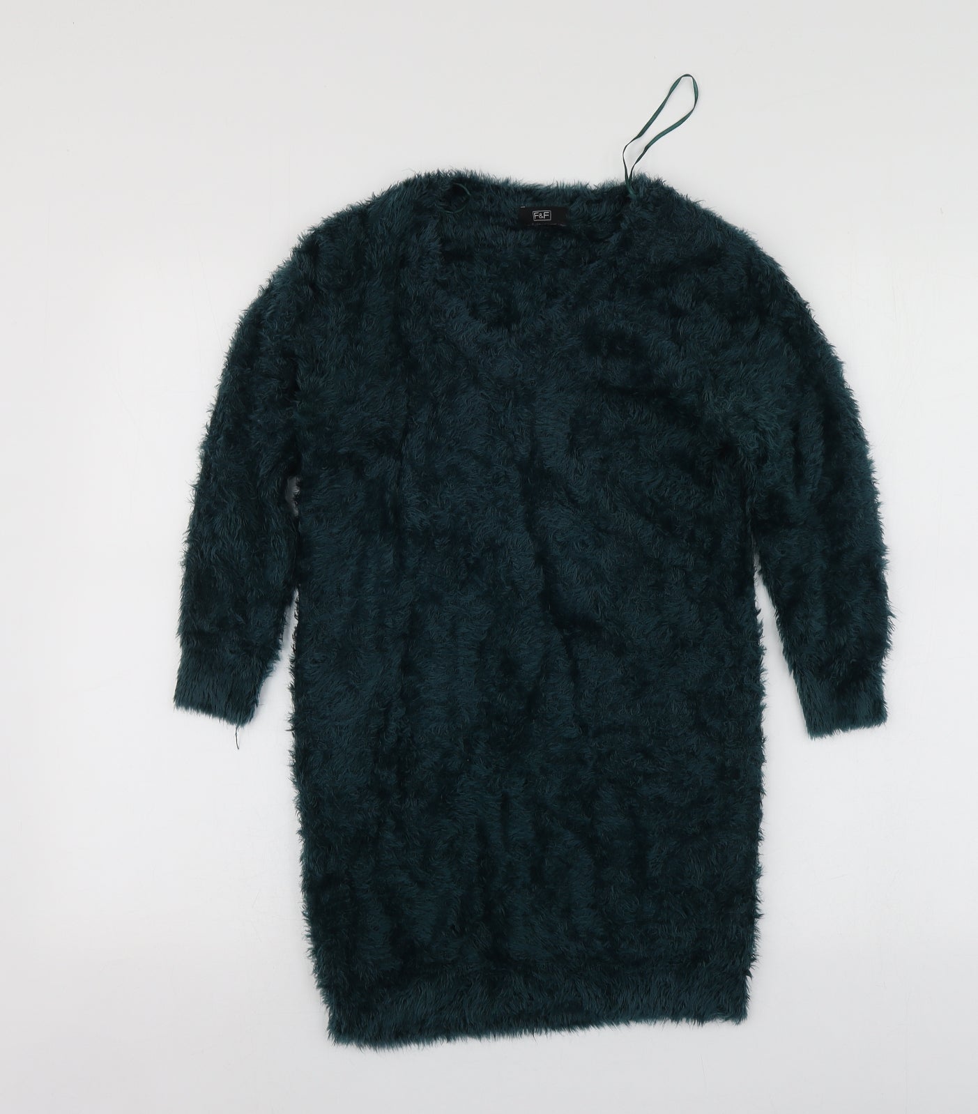 F&F Womens Green V-Neck  Nylon Pullover Jumper Size 8