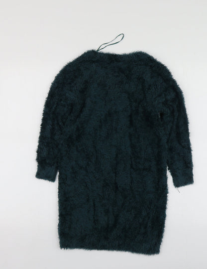 F&F Womens Green V-Neck  Nylon Pullover Jumper Size 8