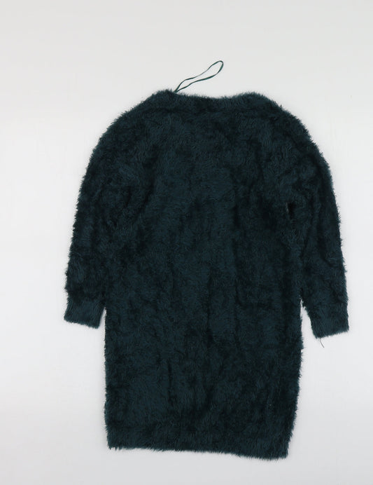 F&F Womens Green V-Neck  Nylon Pullover Jumper Size 8