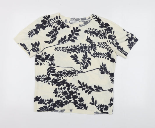 Classic Womens Ivory Round Neck Geometric Acrylic Pullover Jumper Size 10