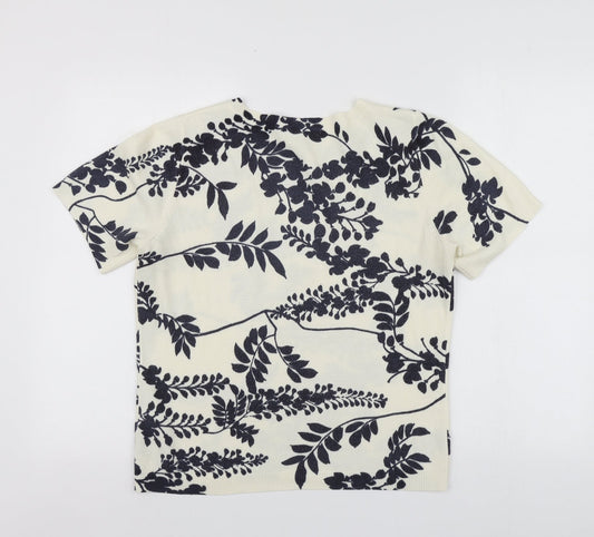 Classic Womens Ivory Round Neck Geometric Acrylic Pullover Jumper Size 10