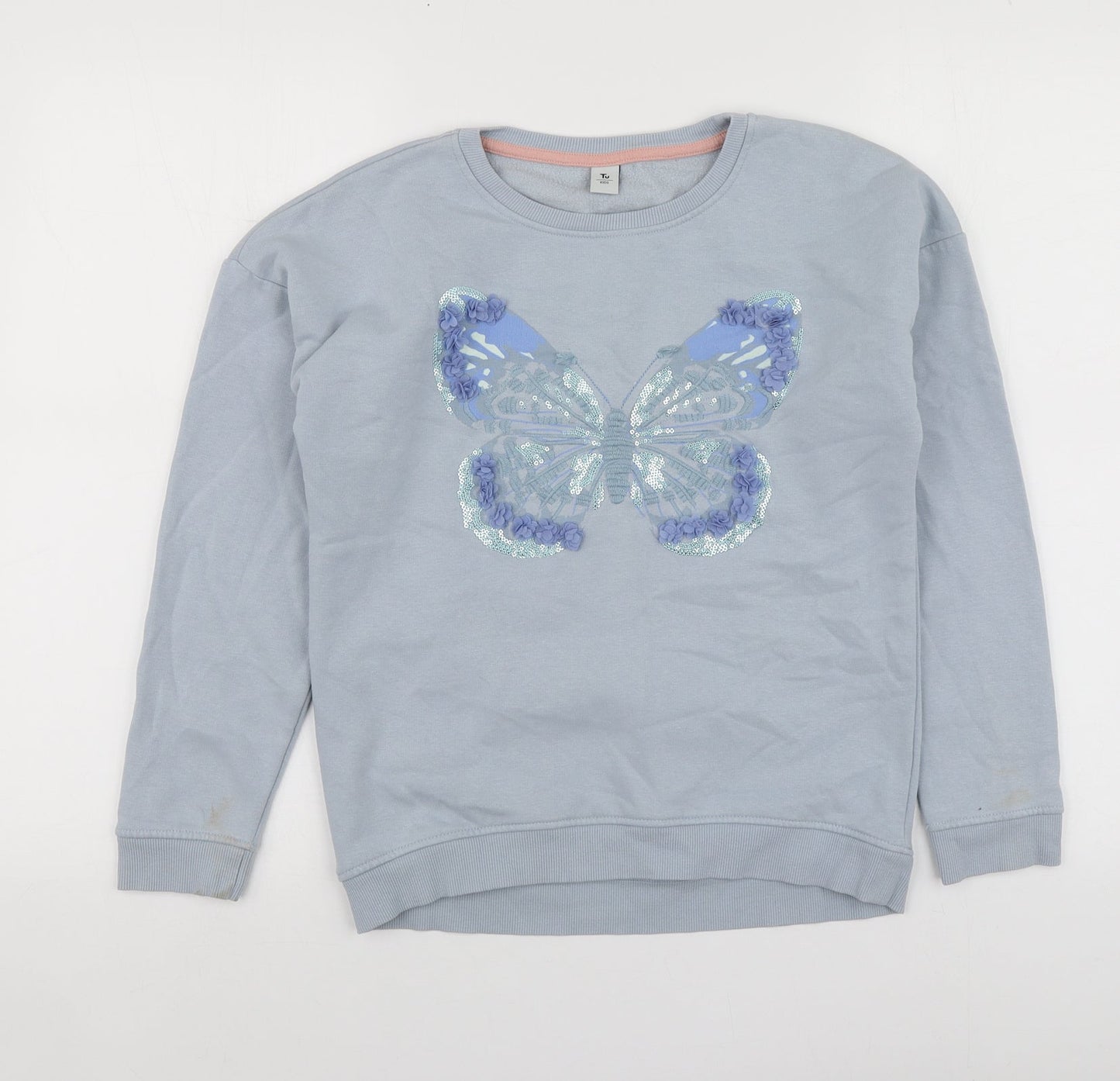 TU Girls Blue Geometric Cotton Pullover Hoodie Size 12 Years