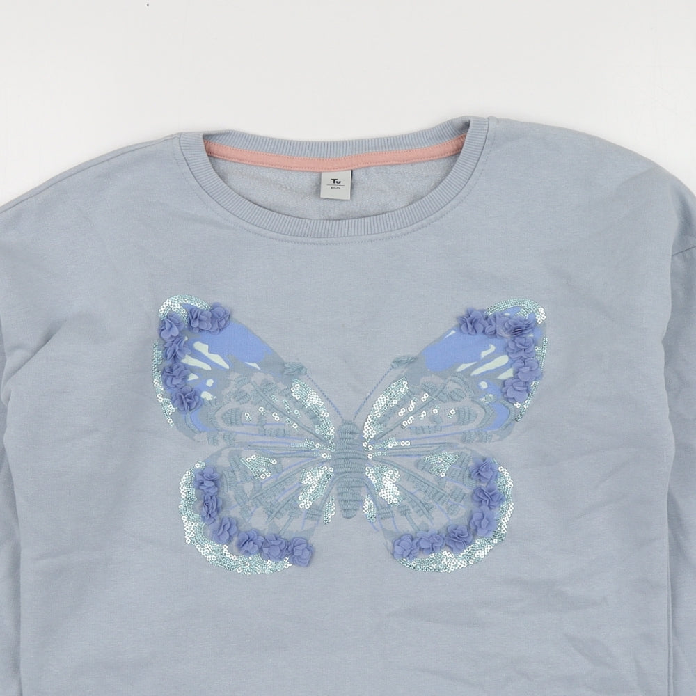 TU Girls Blue Geometric Cotton Pullover Hoodie Size 12 Years