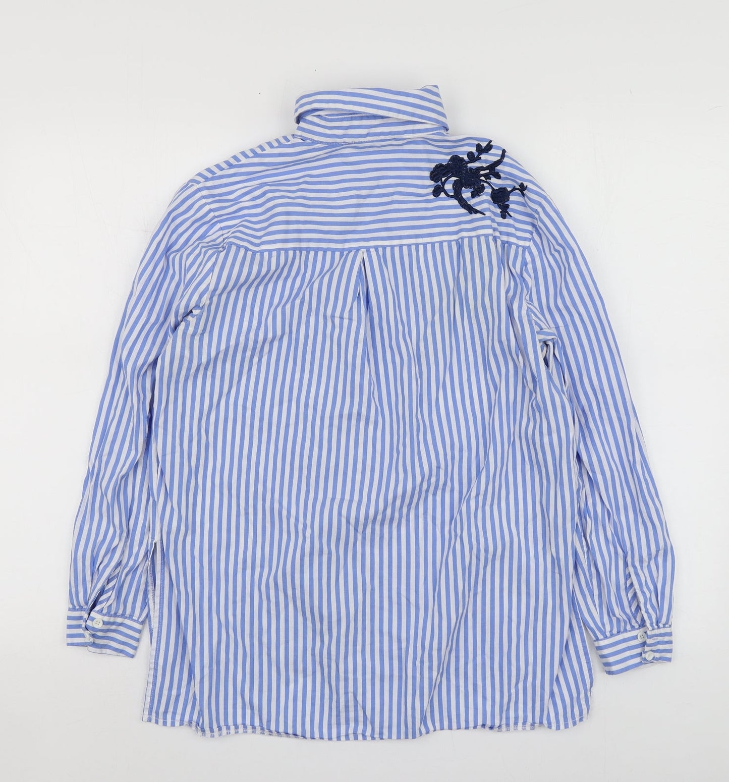 Parisian Womens Blue Striped Cotton Basic Button-Up Size 8 Collared