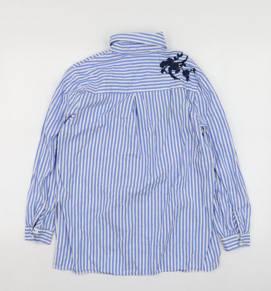 Parisian Womens Blue Striped Cotton Basic Button-Up Size 8 Collared
