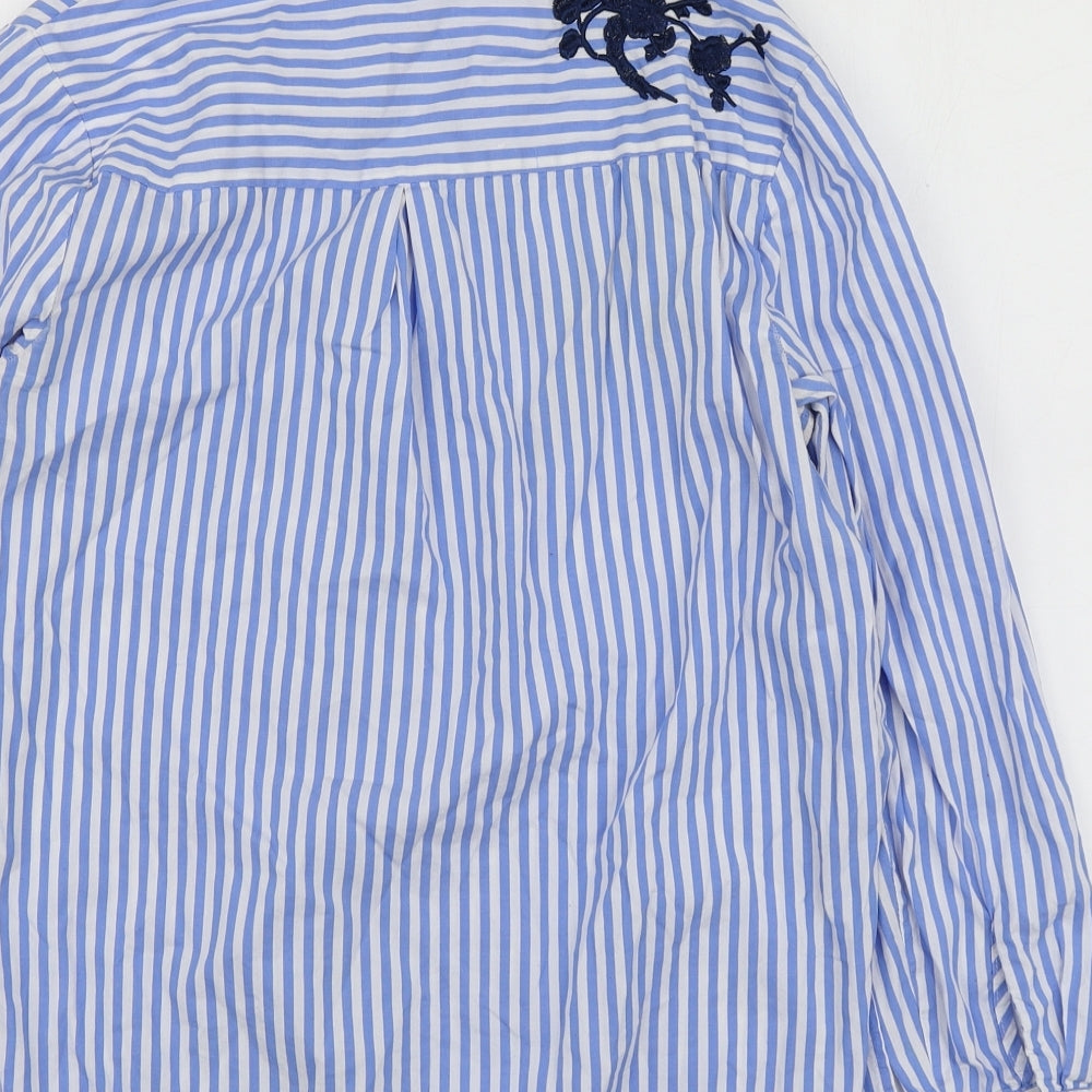 Parisian Womens Blue Striped Cotton Basic Button-Up Size 8 Collared