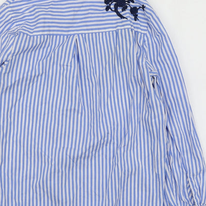 Parisian Womens Blue Striped Cotton Basic Button-Up Size 8 Collared