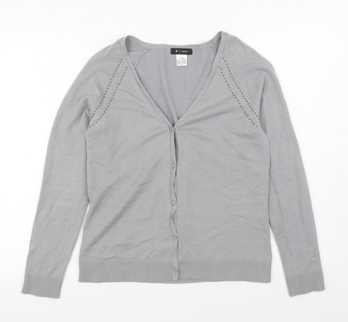R Essential Womens Grey V-Neck  Acrylic Cardigan Jumper Size 10