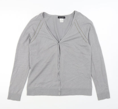 R Essential Womens Grey V-Neck  Acrylic Cardigan Jumper Size 10