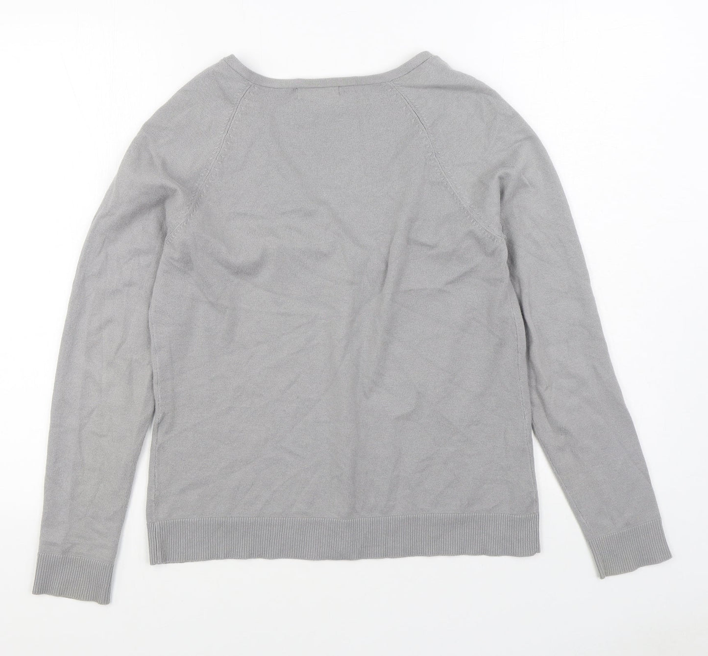 R Essential Womens Grey V-Neck  Acrylic Cardigan Jumper Size 10