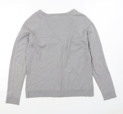R Essential Womens Grey V-Neck  Acrylic Cardigan Jumper Size 10