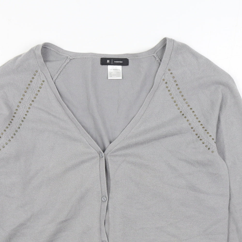 R Essential Womens Grey V-Neck  Acrylic Cardigan Jumper Size 10