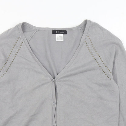 R Essential Womens Grey V-Neck  Acrylic Cardigan Jumper Size 10