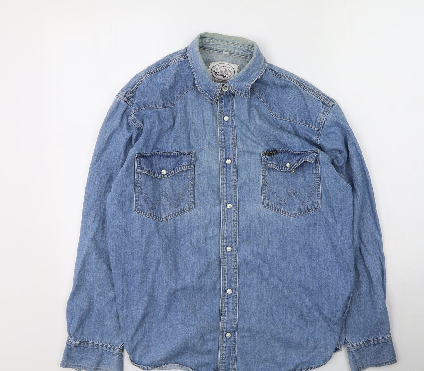 Authentic Womens Blue  Cotton Basic Button-Up Size S Collared