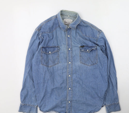 Authentic Womens Blue  Cotton Basic Button-Up Size S Collared