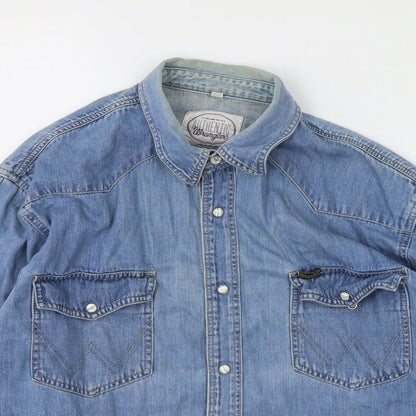 Authentic Womens Blue  Cotton Basic Button-Up Size S Collared