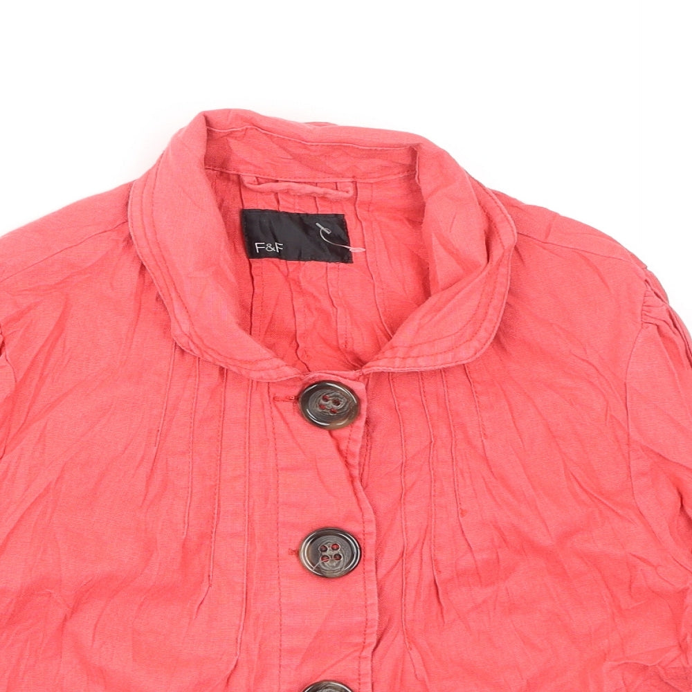 F&F Womens Pink Collared  Linen Cardigan Jumper Size 12
