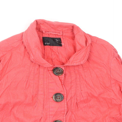 F&F Womens Pink Collared  Linen Cardigan Jumper Size 12