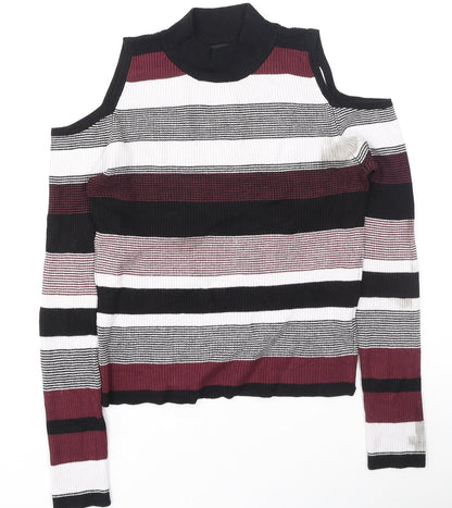 Primark Womens Multicoloured High Neck Striped Viscose Pullover Jumper Size 12