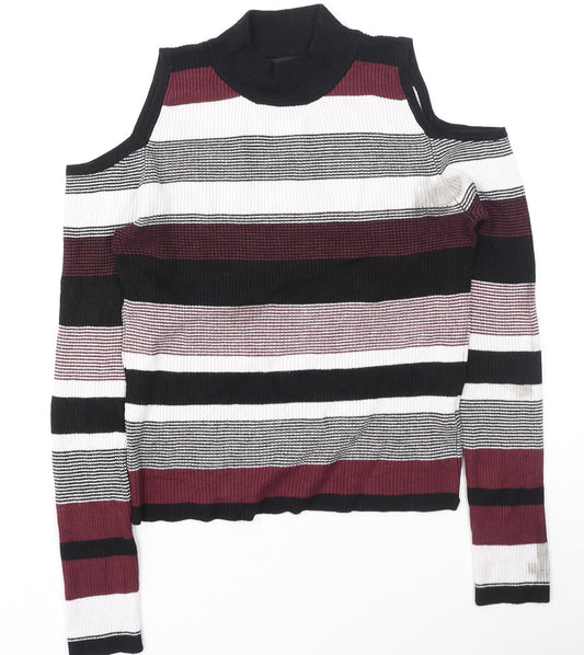Primark Womens Multicoloured High Neck Striped Viscose Pullover Jumper Size 12