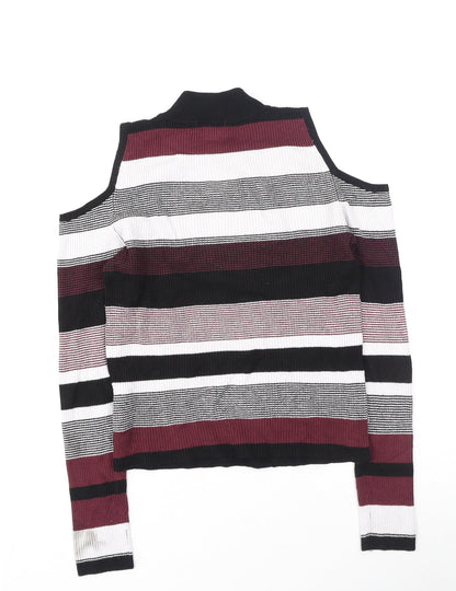 Primark Womens Multicoloured High Neck Striped Viscose Pullover Jumper Size 12