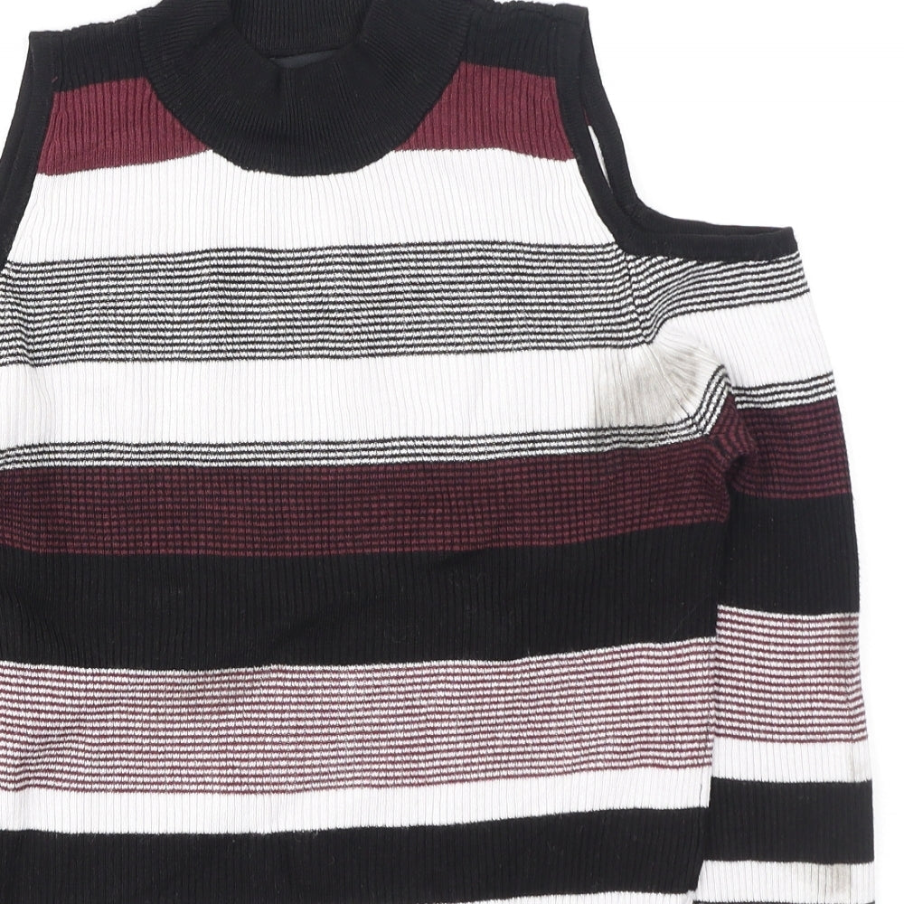Primark Womens Multicoloured High Neck Striped Viscose Pullover Jumper Size 12