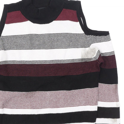 Primark Womens Multicoloured High Neck Striped Viscose Pullover Jumper Size 12