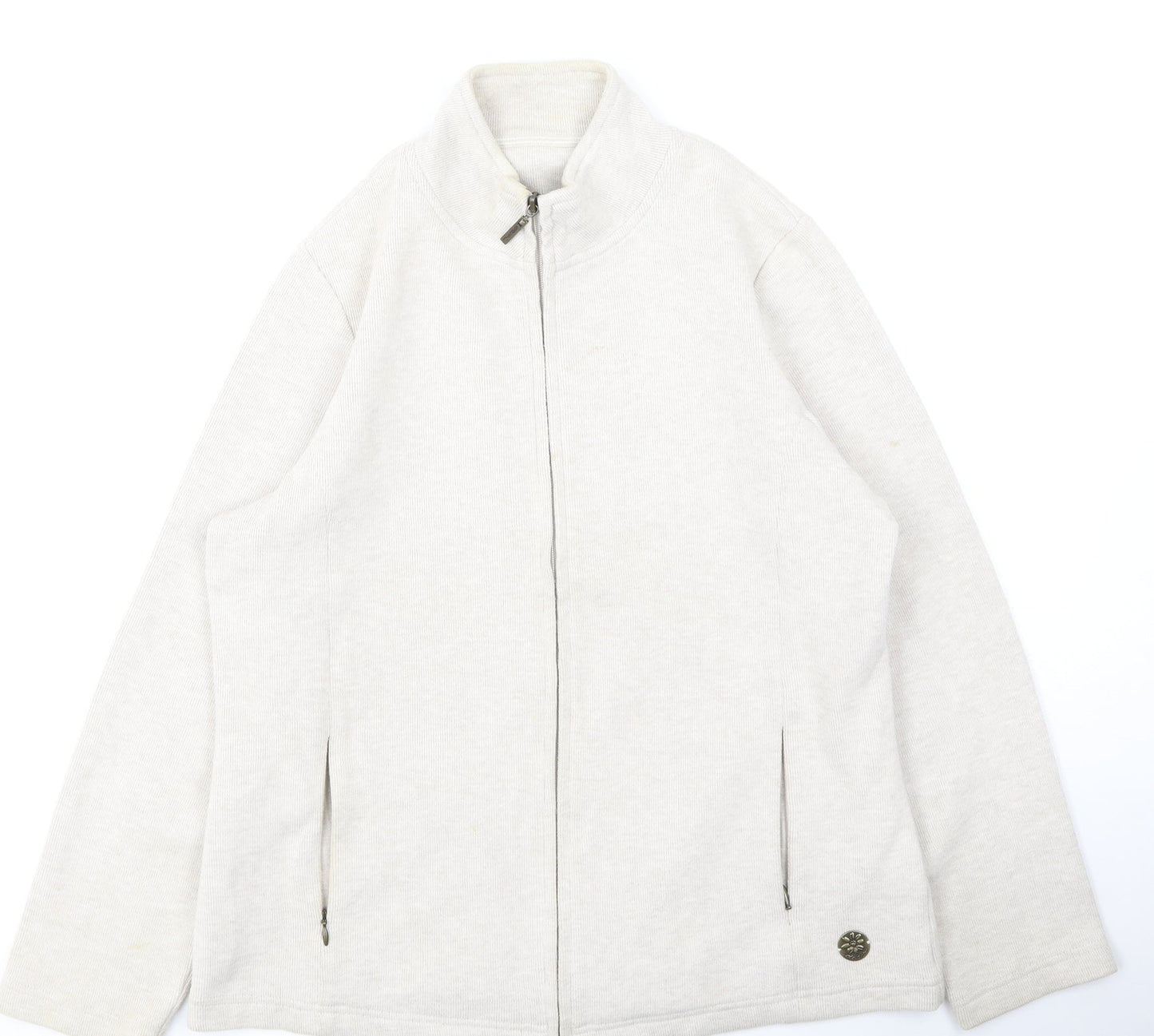 DASH Womens Beige High Neck  Cotton Full Zip Jumper Size 14