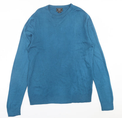 F&F Mens Blue Crew Neck  Acrylic Pullover Jumper Size M
