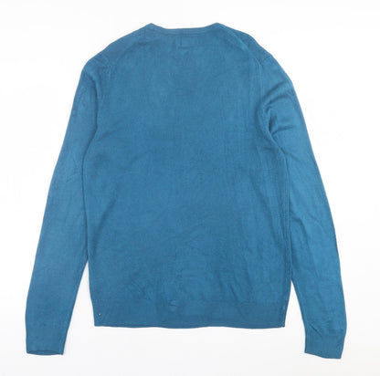 F&F Mens Blue Crew Neck  Acrylic Pullover Jumper Size M