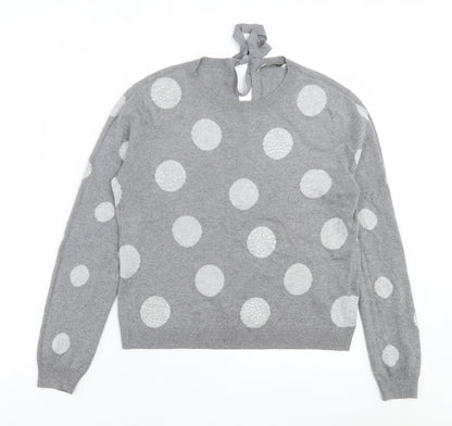 oai Womens Grey Crew Neck Polka Dot Viscose Pullover Jumper Size M