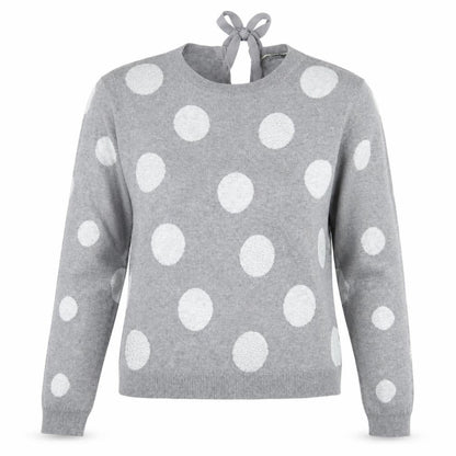 oai Womens Grey Crew Neck Polka Dot Viscose Pullover Jumper Size M