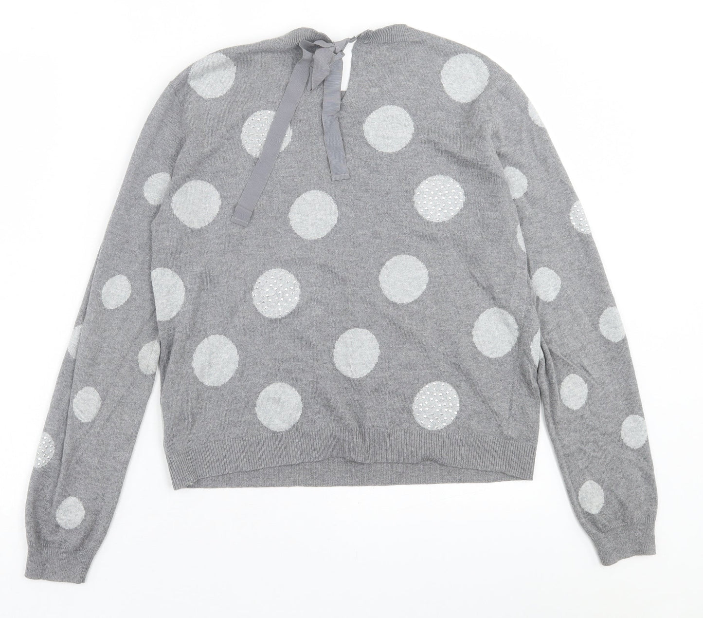 oai Womens Grey Crew Neck Polka Dot Viscose Pullover Jumper Size M