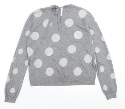 oai Womens Grey Crew Neck Polka Dot Viscose Pullover Jumper Size M