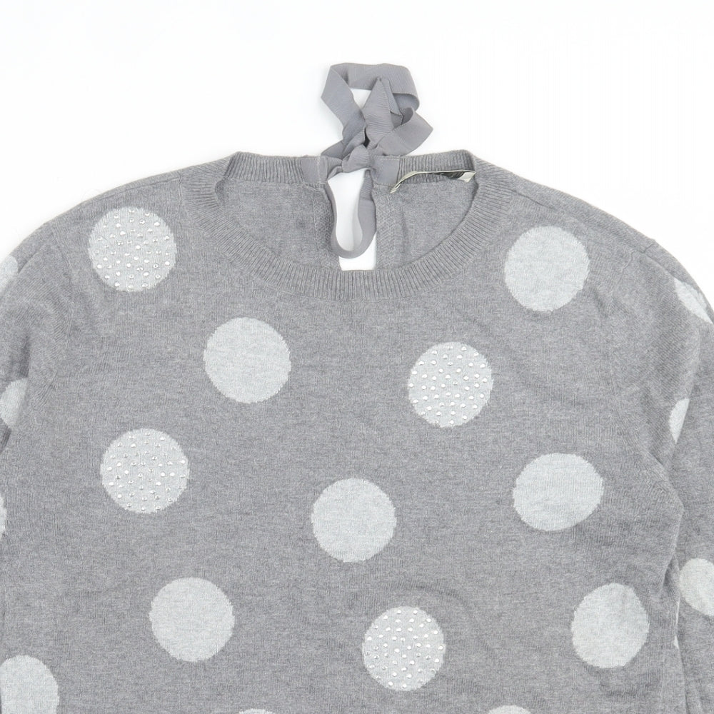 oai Womens Grey Crew Neck Polka Dot Viscose Pullover Jumper Size M