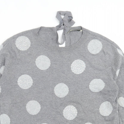 oai Womens Grey Crew Neck Polka Dot Viscose Pullover Jumper Size M