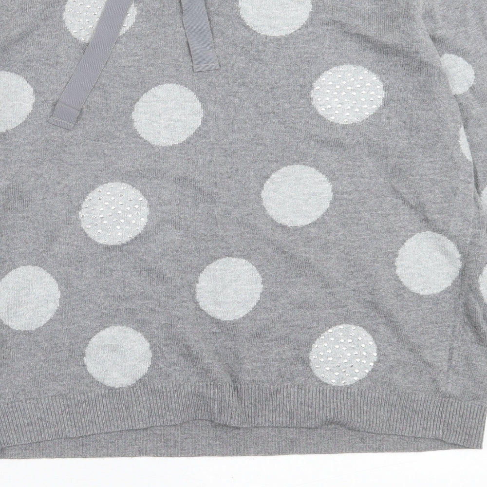 oai Womens Grey Crew Neck Polka Dot Viscose Pullover Jumper Size M