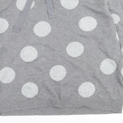 oai Womens Grey Crew Neck Polka Dot Viscose Pullover Jumper Size M