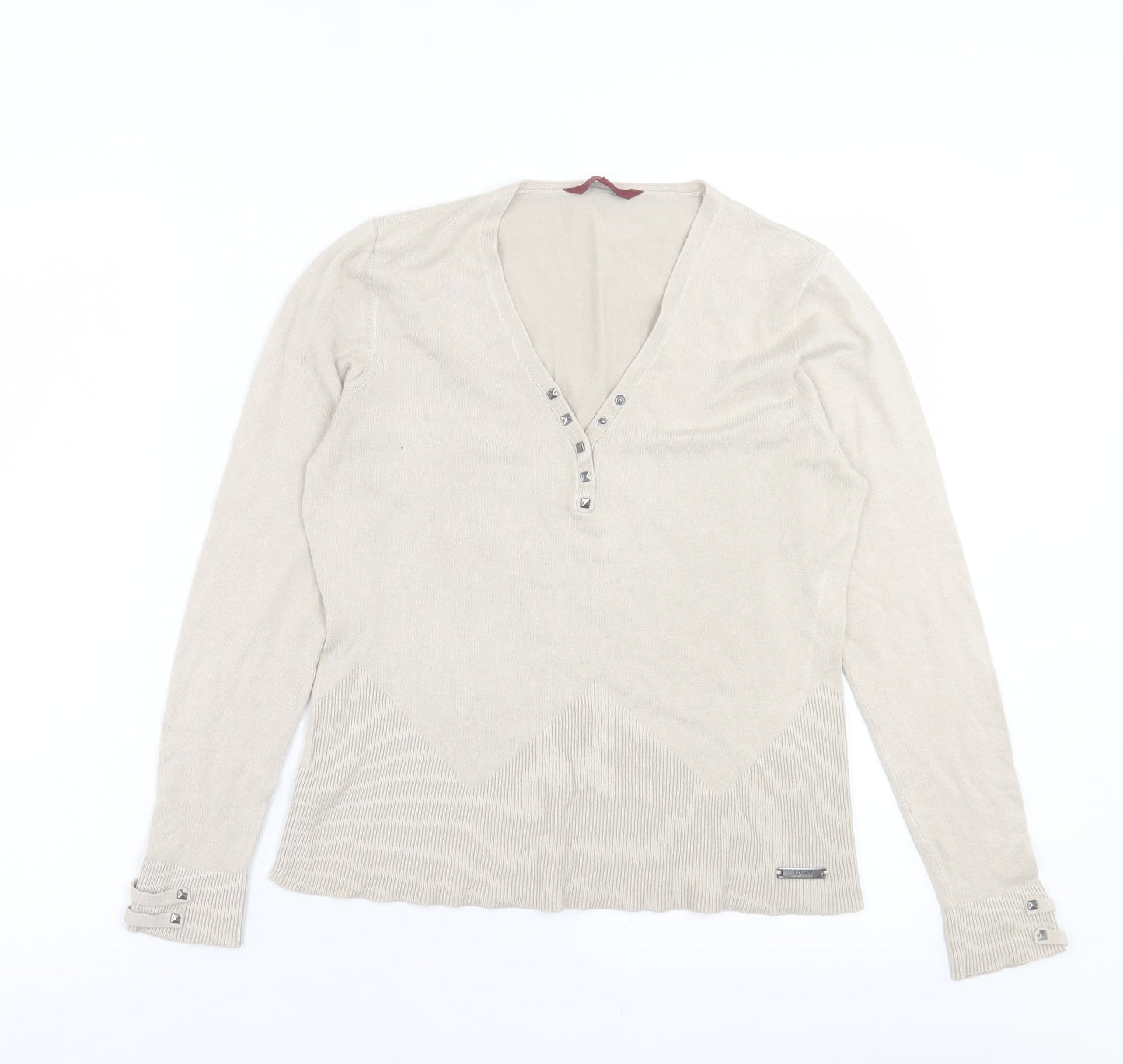 John Richmond Womens Ivory V-Neck  Viscose Pullover Jumper Size 12