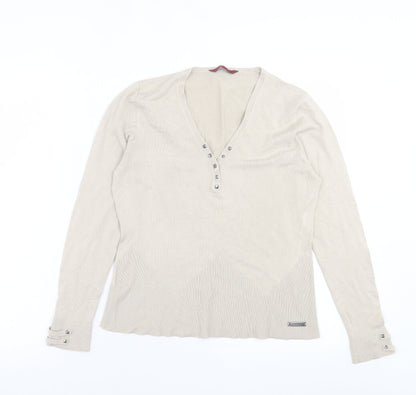 John Richmond Womens Ivory V-Neck  Viscose Pullover Jumper Size 12