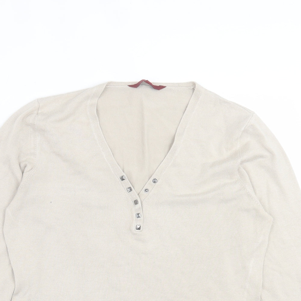 John Richmond Womens Ivory V-Neck  Viscose Pullover Jumper Size 12