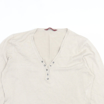 John Richmond Womens Ivory V-Neck  Viscose Pullover Jumper Size 12